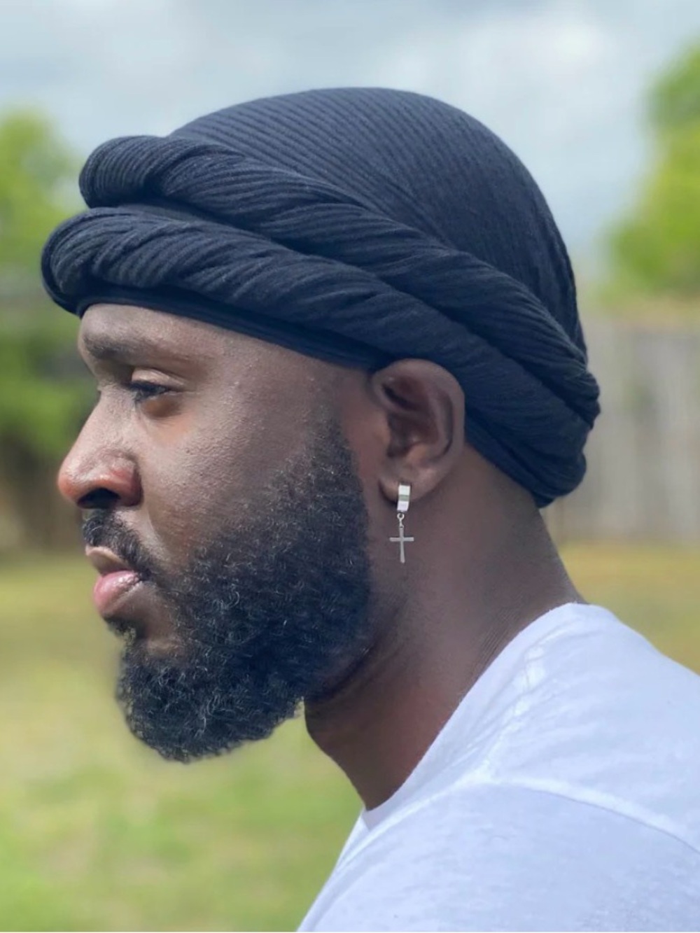 Black Ribbed Male Halo Turban 78x18 length